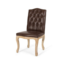 Dining Side Chair Set of 2, Button Tufted, Dark Brown Faux Leather -BM327710