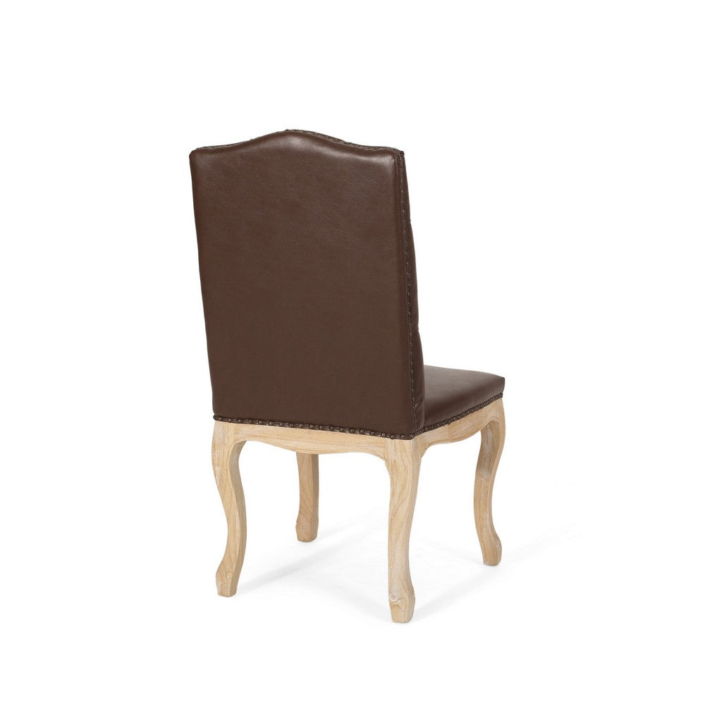 Dining Side Chair Set of 2, Button Tufted, Dark Brown Faux Leather -BM327710