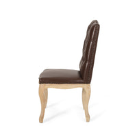 Dining Side Chair Set of 2, Button Tufted, Dark Brown Faux Leather -BM327710