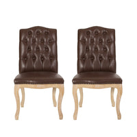 Dining Side Chair Set of 2, Button Tufted, Dark Brown Faux Leather -BM327710