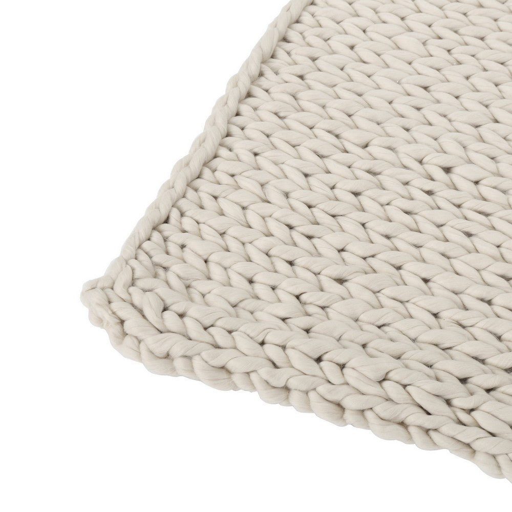 Moon Throw Blanket, 60 Inch Knitted Braid Design, Ivory White Acrylic -BM327711