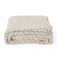Moon Throw Blanket, 60 Inch Knitted Braid Design, Ivory White Acrylic