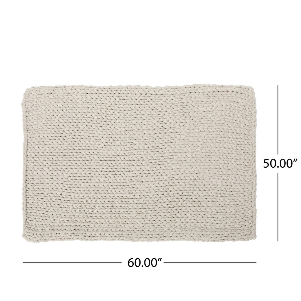 Moon Throw Blanket, 60 Inch Knitted Braid Design, Ivory White Acrylic -BM327711