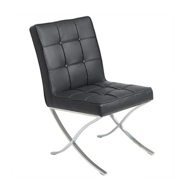 Dinner Chair Set of 2, X Chrome Legs, Button Tufted Black Leather -BM327721