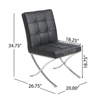 Dinner Chair Set of 2, X Chrome Legs, Button Tufted Black Leather -BM327721