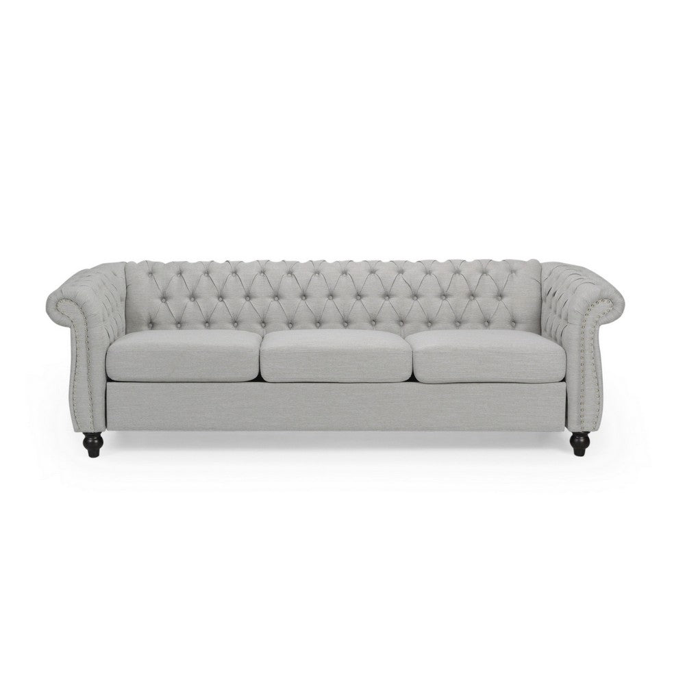 Sofa, 85 Inch Chesterfield Light Gray Button Tufted Fabric Design -BM327724