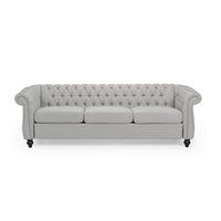 Sofa, 85 Inch Chesterfield Light Gray Button Tufted Fabric Design -BM327724