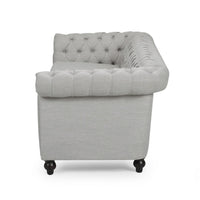 Sofa, 85 Inch Chesterfield Light Gray Button Tufted Fabric Design -BM327724