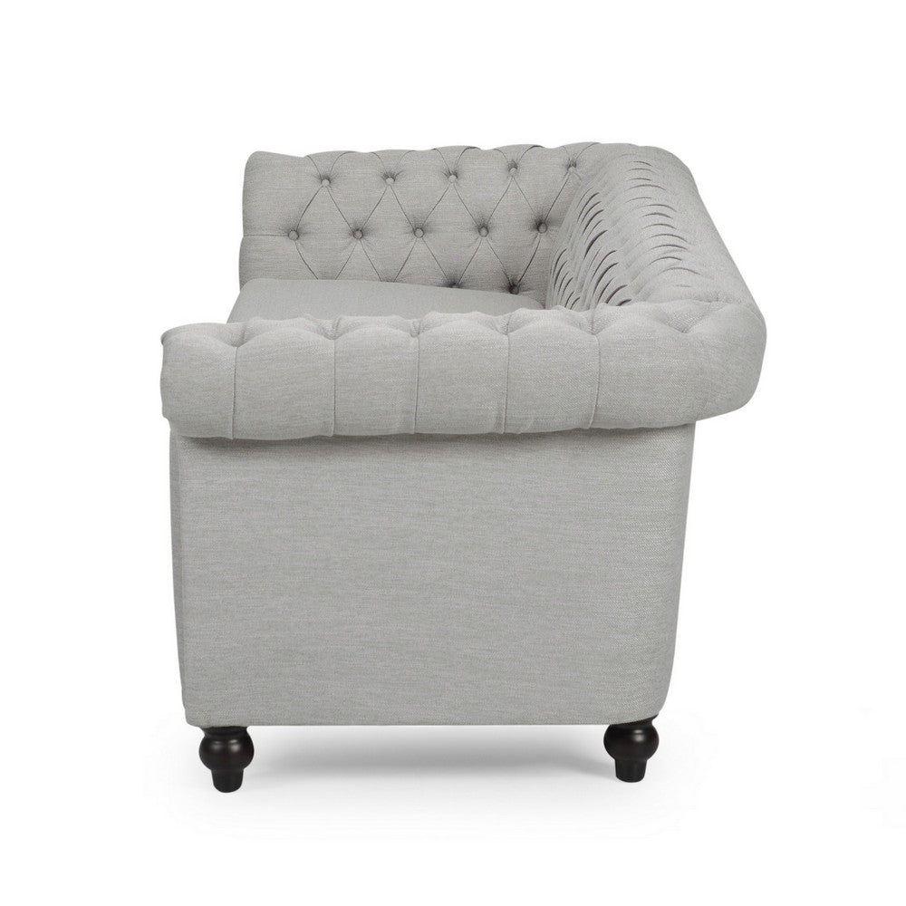 Sofa, 85 Inch Chesterfield Light Gray Button Tufted Fabric Design -BM327724