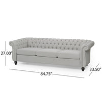 Sofa, 85 Inch Chesterfield Light Gray Button Tufted Fabric Design -BM327724