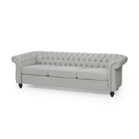 Sofa, 85 Inch Chesterfield Light Gray Button Tufted Fabric Design -BM327724