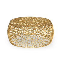 Coffee Table, 28 Inch Round Plinth Mesh Design, Open Gold Metal Frame -BM327725