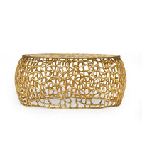 Coffee Table, 28 Inch Round Plinth Mesh Design, Open Gold Metal Frame -BM327725