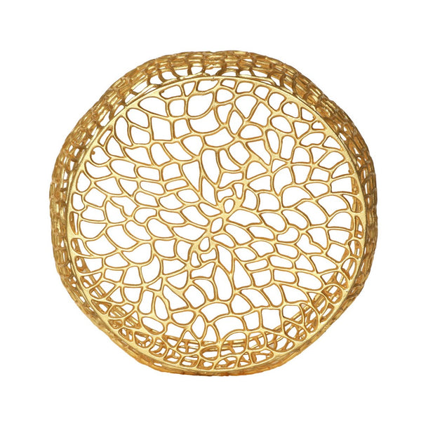 Coffee Table, 28 Inch Round Plinth Mesh Design, Open Gold Metal Frame -BM327725