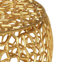 Coffee Table, 28 Inch Round Plinth Mesh Design, Open Gold Metal Frame -BM327725