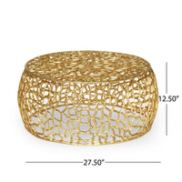 Coffee Table, 28 Inch Round Plinth Mesh Design, Open Gold Metal Frame -BM327725