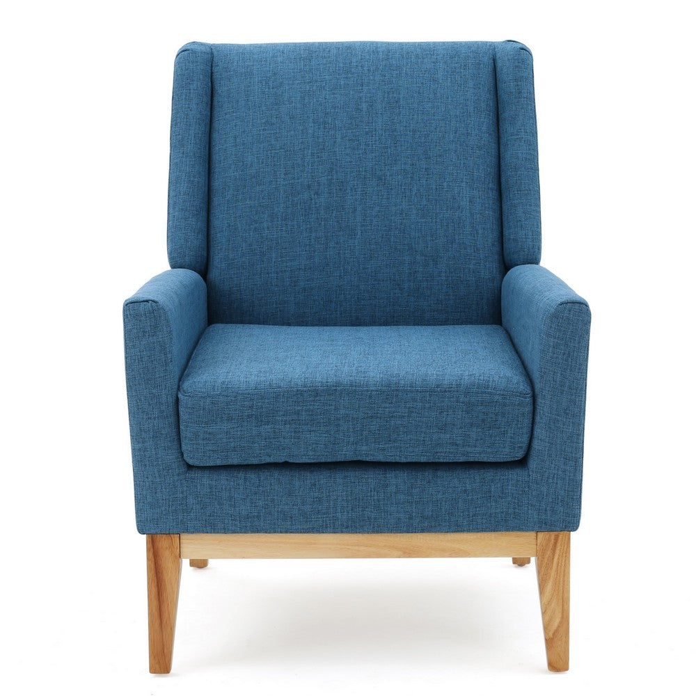 Accent Club Chair, Smooth Textured Design Blue Microfiber, Brown Wood -BM327726