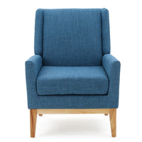 Accent Club Chair, Smooth Textured Design Blue Microfiber, Brown Wood -BM327726