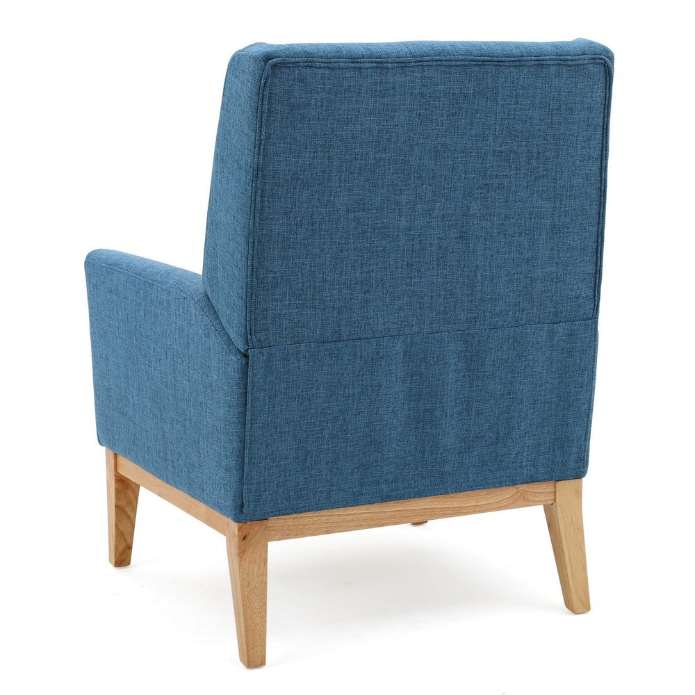 Accent Club Chair, Smooth Textured Design Blue Microfiber, Brown Wood -BM327726