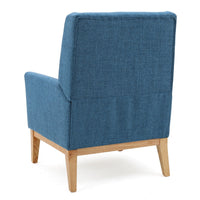 Accent Club Chair, Smooth Textured Design Blue Microfiber, Brown Wood -BM327726