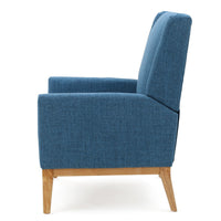 Accent Club Chair, Smooth Textured Design Blue Microfiber, Brown Wood -BM327726