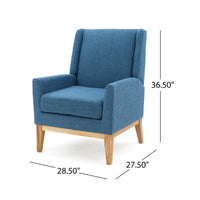 Accent Club Chair, Smooth Textured Design Blue Microfiber, Brown Wood -BM327726
