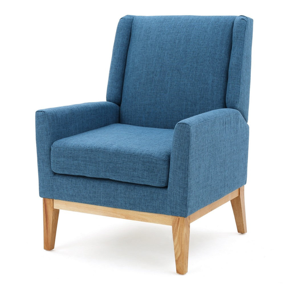 Accent Club Chair, Smooth Textured Design Blue Microfiber, Brown Wood -BM327726
