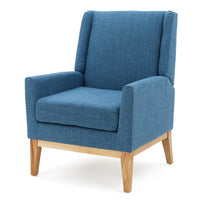 Accent Club Chair, Smooth Textured Design Blue Microfiber, Brown Wood -BM327726