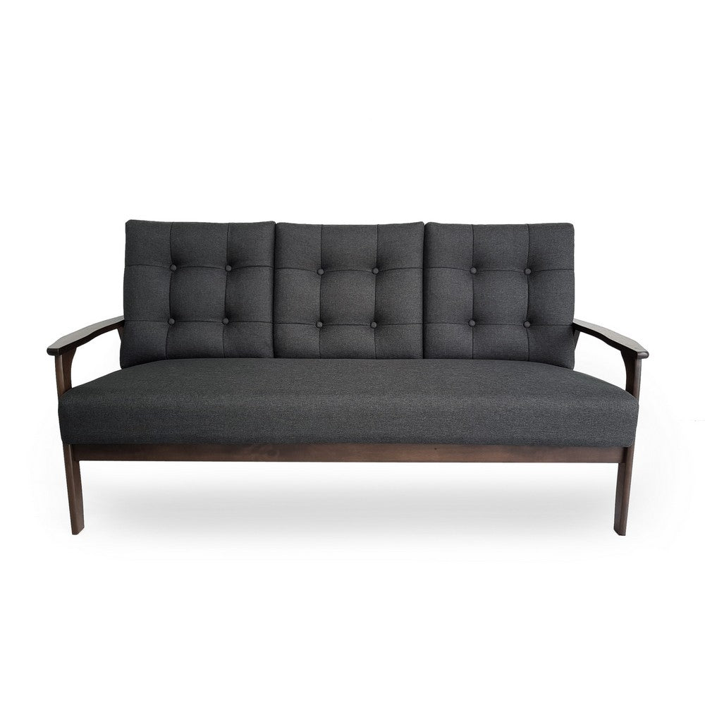 Sofa, 66 Inch, Button Tufted Design Dark Gray Fabric, Birch Wood -BM327727