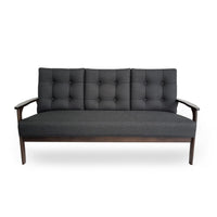 Sofa, 66 Inch, Button Tufted Design Dark Gray Fabric, Birch Wood -BM327727