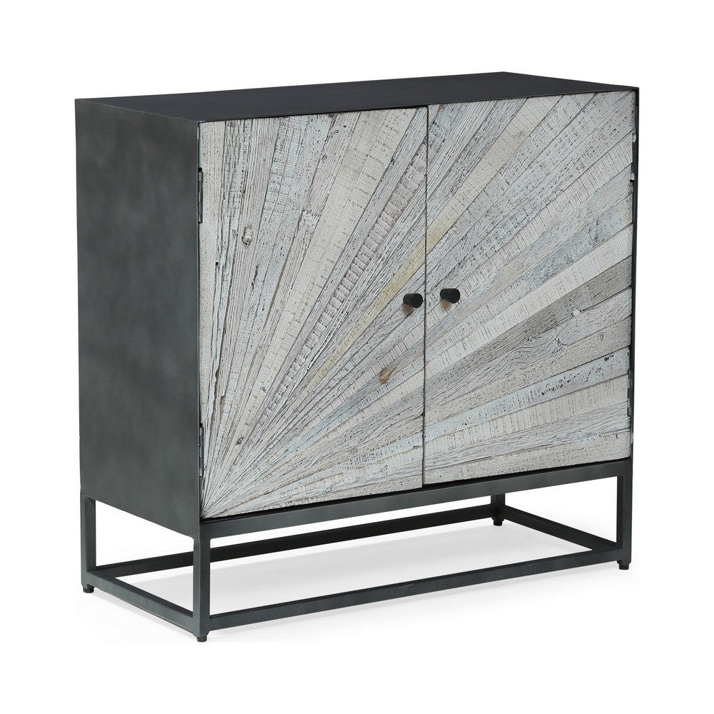 Sideboard Cabinet, 34 Inch, Modern 2 Door Cabinet, Gray Mango Wood