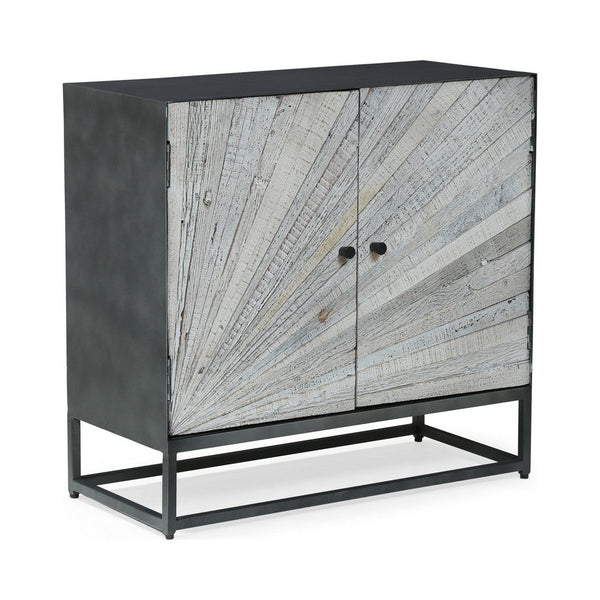 Sideboard Cabinet, 34 Inch, Modern 2 Door Cabinet, Gray Mango Wood