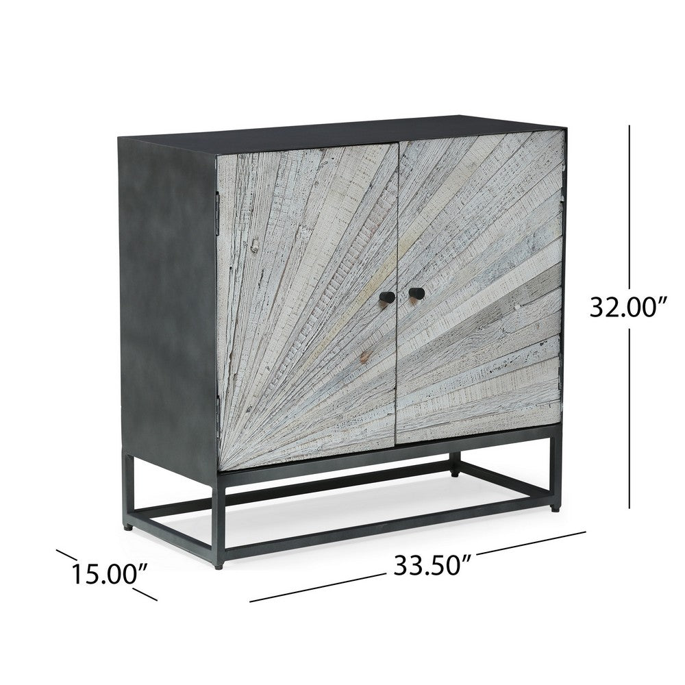 Sideboard Cabinet, 34 Inch, Modern 2 Door Cabinet, Gray Mango Wood -BM327730
