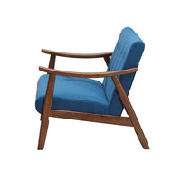 Sofa, 45 Inch, Button Tufted Design Blue Fabric, Brown Birch Wood -BM327731