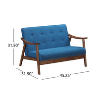 Sofa, 45 Inch, Button Tufted Design Blue Fabric, Brown Birch Wood -BM327731