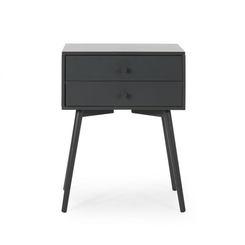 Cale Side Table, 2 Drawer 18 Inch Rectangular, Grooved Gray Rubberwood -BM327735