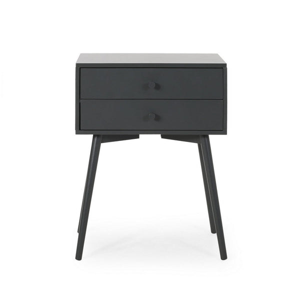 Cale Side Table, 2 Drawer 18 Inch Rectangular, Grooved Gray Rubberwood -BM327735