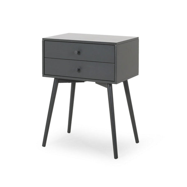 Cale Side Table, 2 Drawer 18 Inch Rectangular, Grooved Gray Rubberwood