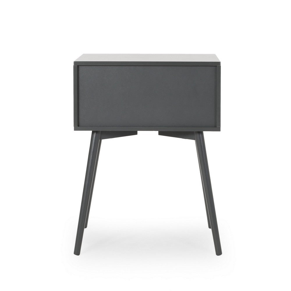Cale Side Table, 2 Drawer 18 Inch Rectangular, Grooved Gray Rubberwood -BM327735