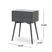 Cale Side Table, 2 Drawer 18 Inch Rectangular, Grooved Gray Rubberwood -BM327735