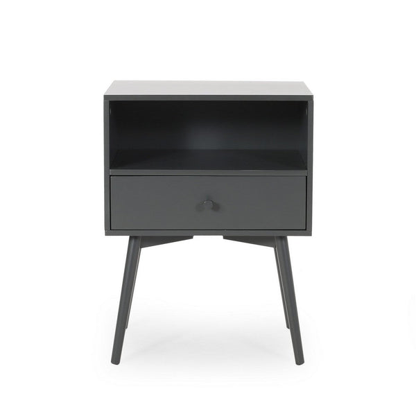 Cale Side Table, 1 Drawer 1 Shelf, 18 Inch Rectangular, Gray Wood -BM327736