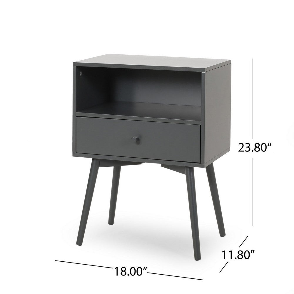Cale Side Table, 1 Drawer 1 Shelf, 18 Inch Rectangular, Gray Wood -BM327736