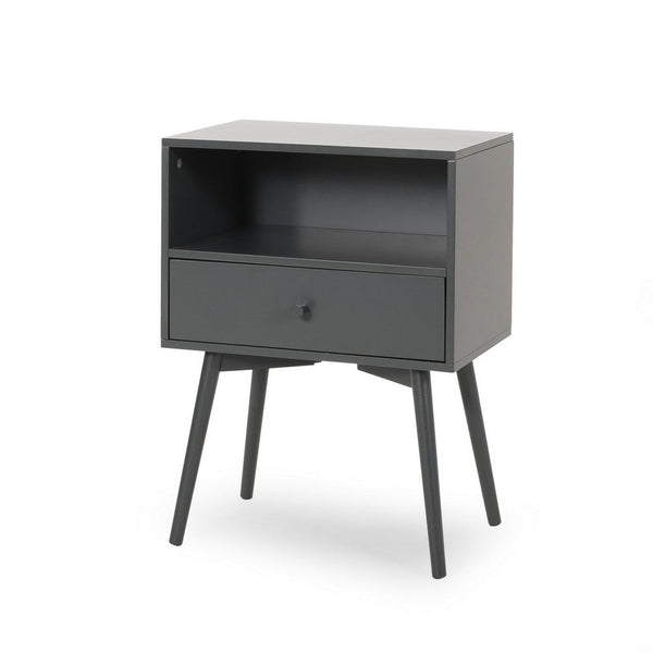 Cale Side Table, 1 Drawer 1 Shelf, 18 Inch Rectangular, Gray Wood