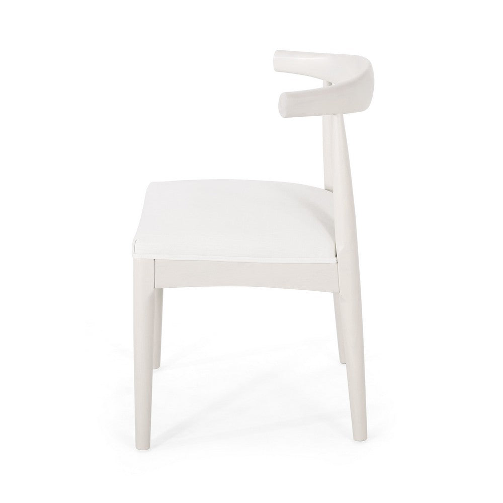 Hima Side Dining Chair Set of 2, Armless, Rubberwood, White Fabric -BM327738