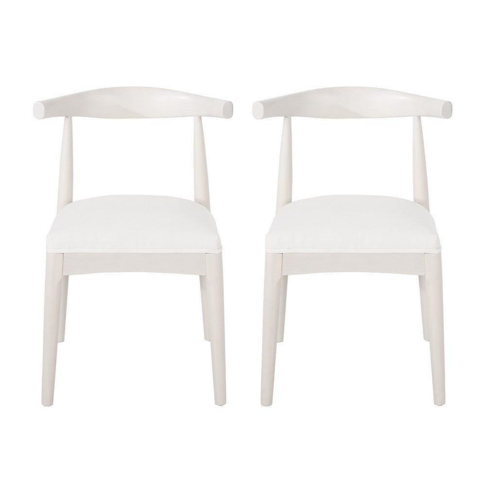 Hima Side Dining Chair Set of 2, Armless, Rubberwood, White Fabric