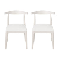 Hima Side Dining Chair Set of 2, Armless, Rubberwood, White Fabric