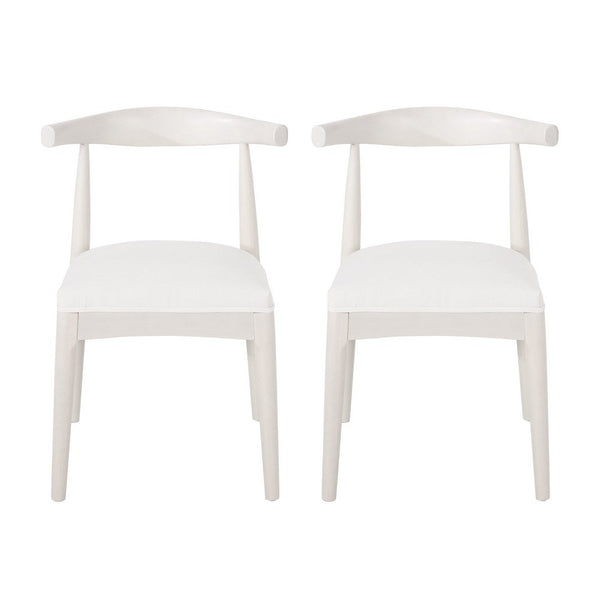 Hima Side Dining Chair Set of 2, Armless, Rubberwood, White Fabric
