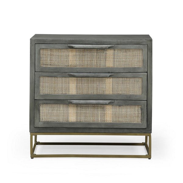 Nightstand Table Cabinet, 29 Inch, 3 Drawers, Boho Brown Mango Wood -BM327739