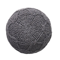 Ottoman Pouf, 20 Inch Round Shape, Knitted Boho Design, Gray Wool -BM327740