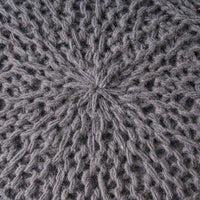 Ottoman Pouf, 20 Inch Round Shape, Knitted Boho Design, Gray Wool -BM327740